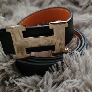 Hermès H Buckle Black/Orange Reversible Belt